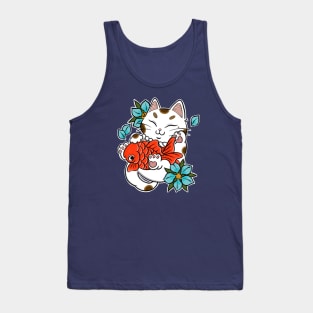 japanese cat tattoo and red fish Tank Top